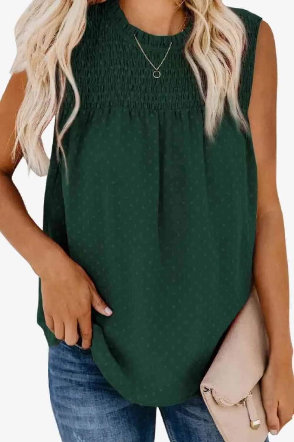 Smocked Tie Back Frill Trim Tank (6 Colors)