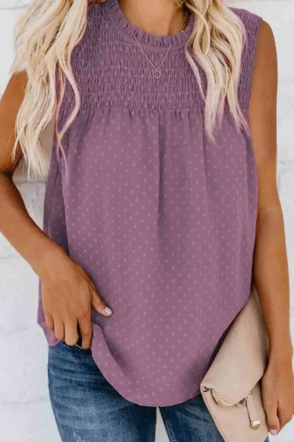Smocked Tie Back Frill Trim Tank (6 Colors)
