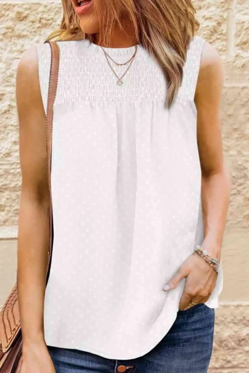 Smocked Tie Back Frill Trim Tank (6 Colors)