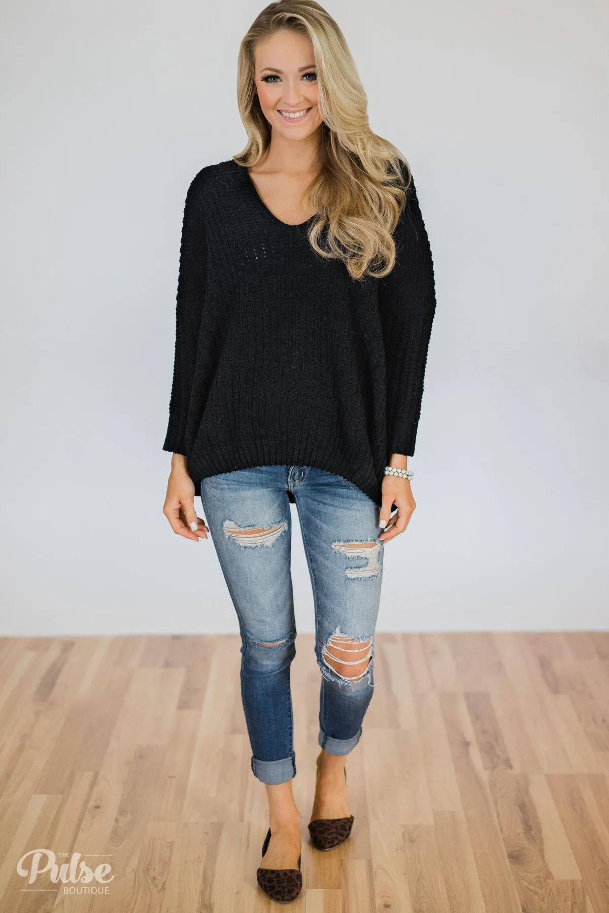 Softly Knitted Chunky Sweater- Black