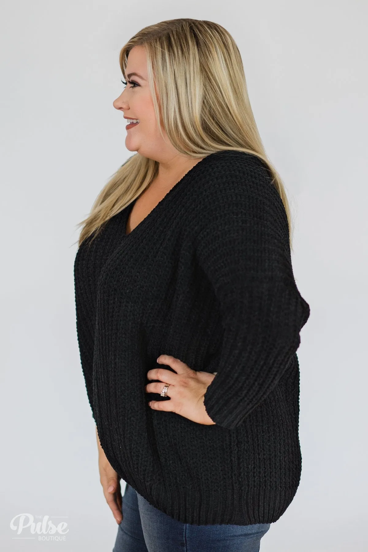 Softly Knitted Chunky Sweater- Black