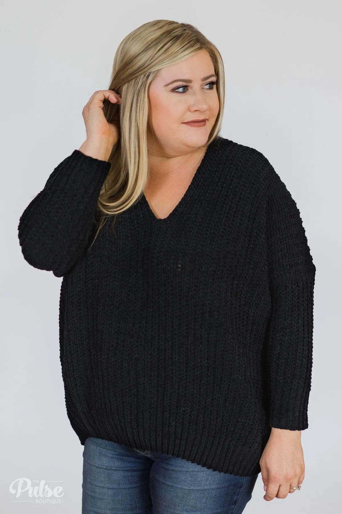 Softly Knitted Chunky Sweater- Black