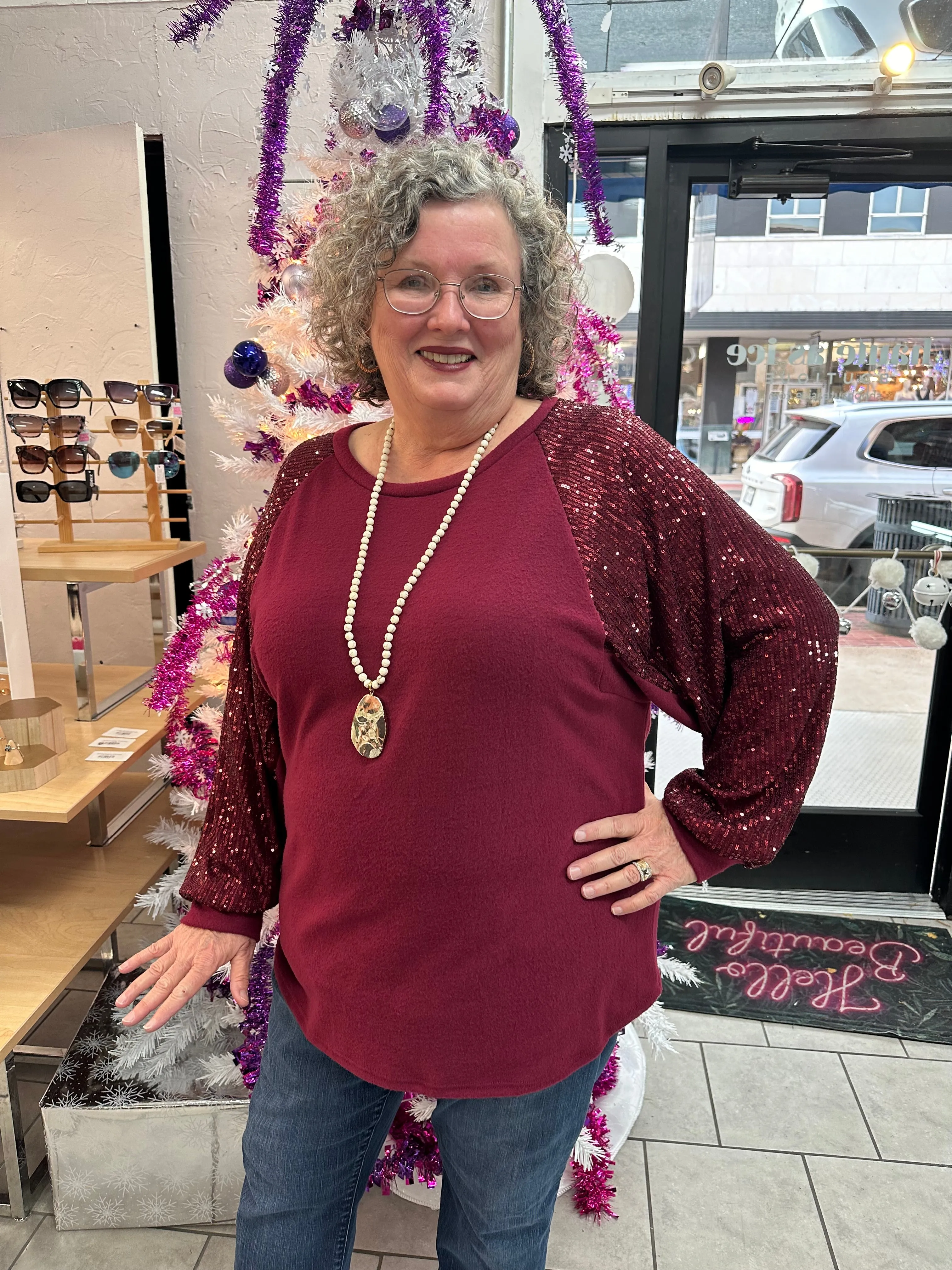 Sparkle & Shine Top PLUS: Burgundy