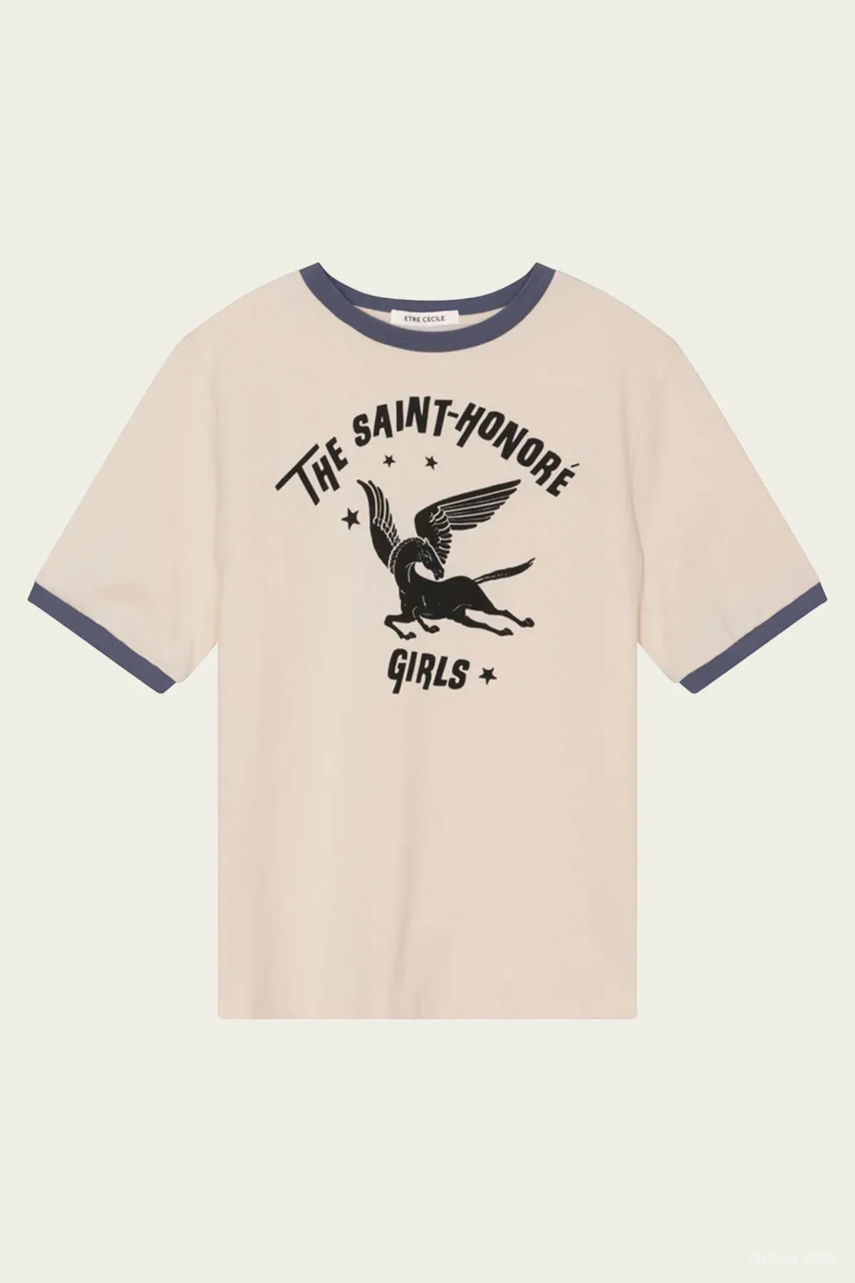 St. Honore Girls Ringer T-Shirt in Ecru Navy