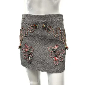 Stella McCartney Wool Mini Grey Tweed Embroidered Mini Skirt 38 US 4-6 Small