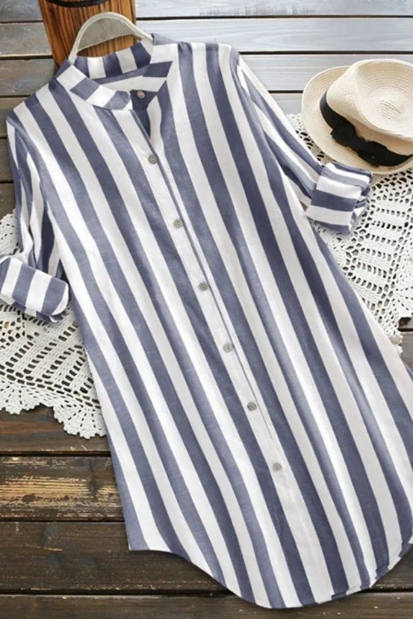 Stripe Printing Button Breasted Blouse