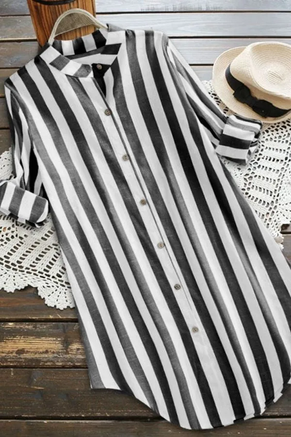 Stripe Printing Button Breasted Blouse