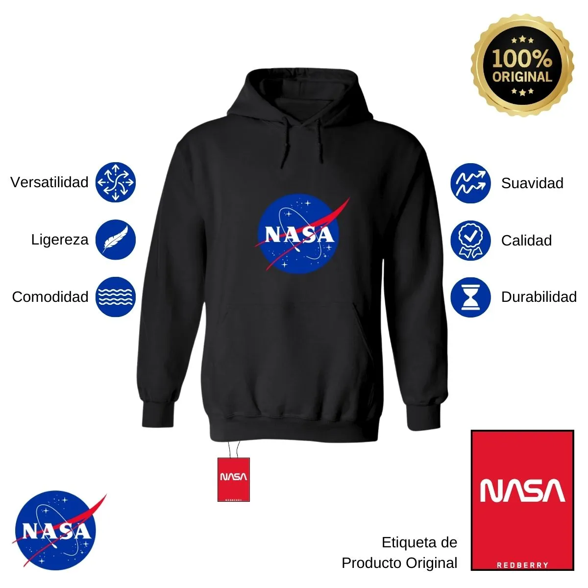 Sudadera Hombre Hoodie Nasa Logo