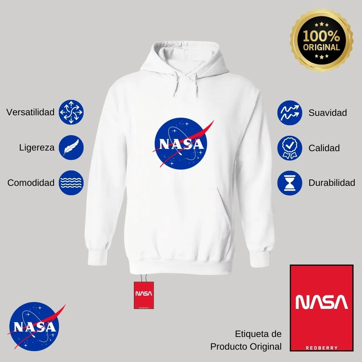 Sudadera Hombre Hoodie Nasa Logo
