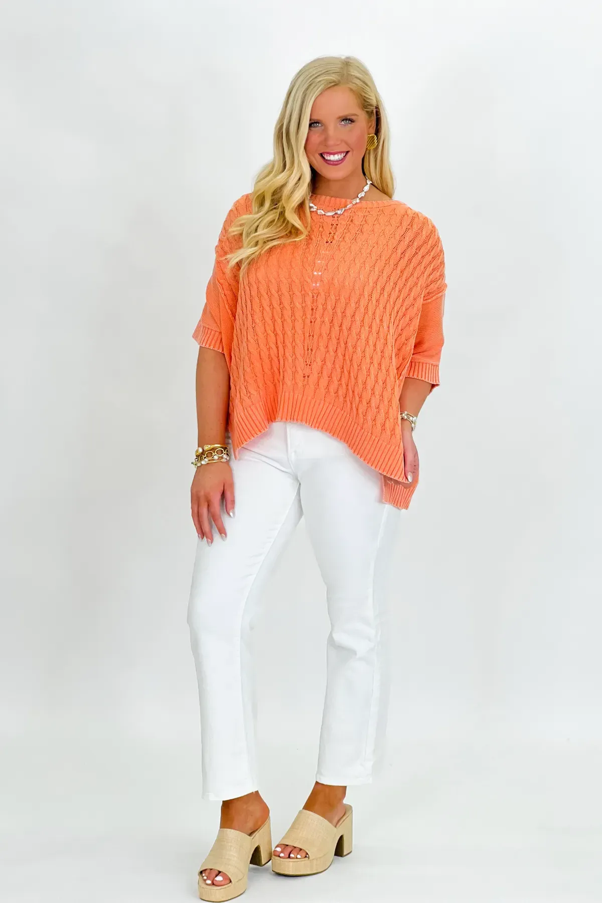 Tangerine Short Sleeve Mineral Wash Top