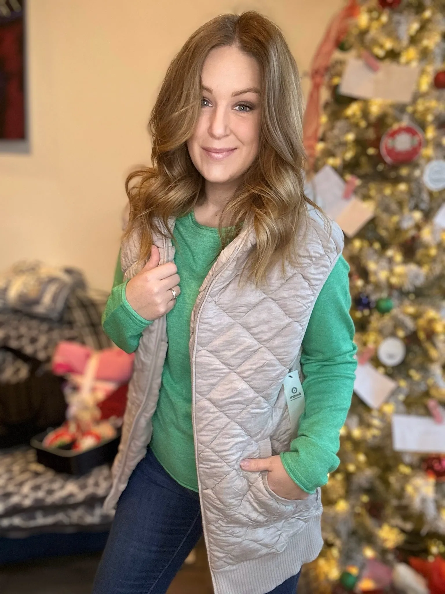 Taupe Quilted Hooded Vest