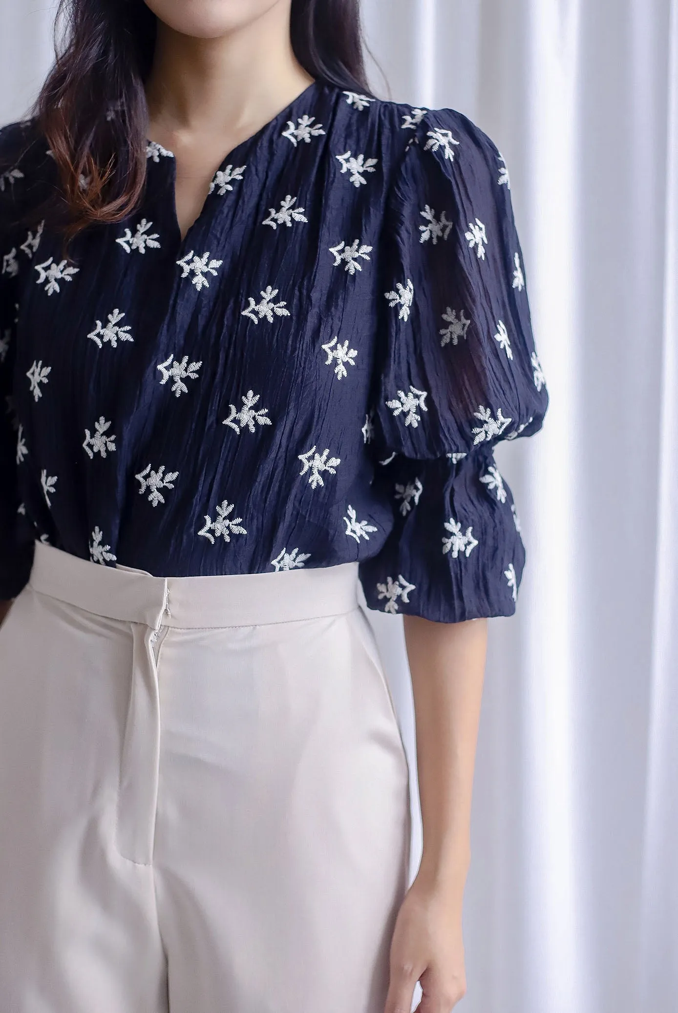TDC Lassie Tiered Puffy Sleeve Top In Black Embro