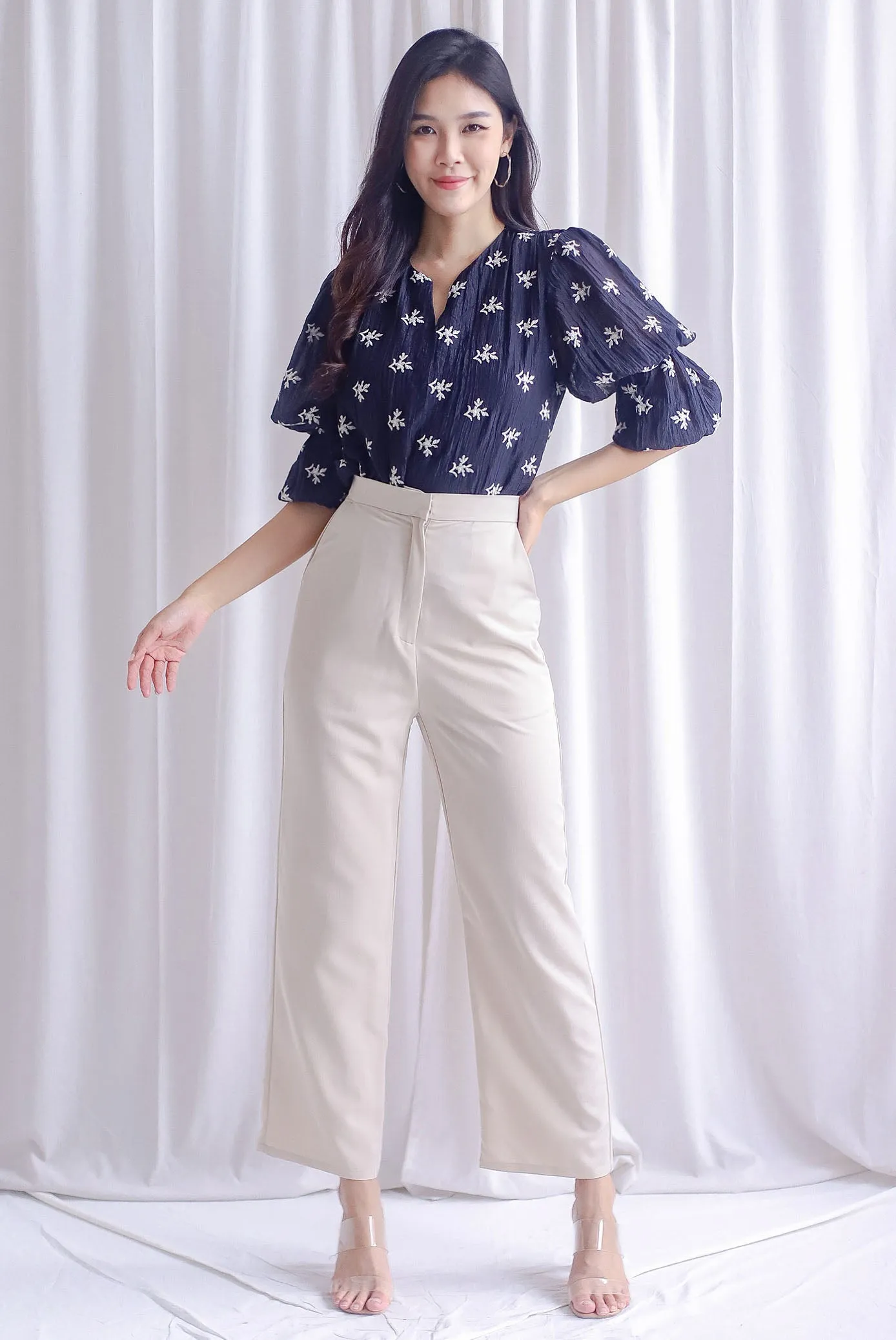 TDC Lassie Tiered Puffy Sleeve Top In Black Embro