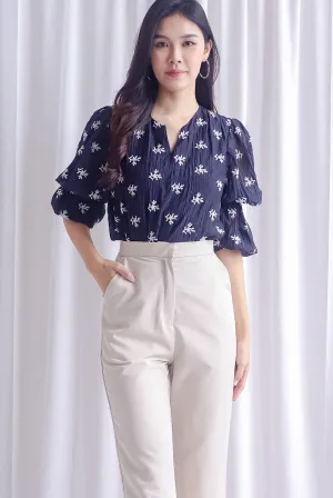 TDC Lassie Tiered Puffy Sleeve Top In Black Embro