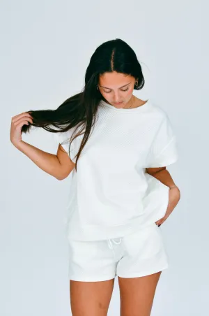 Textured Short Sleeve Top, White