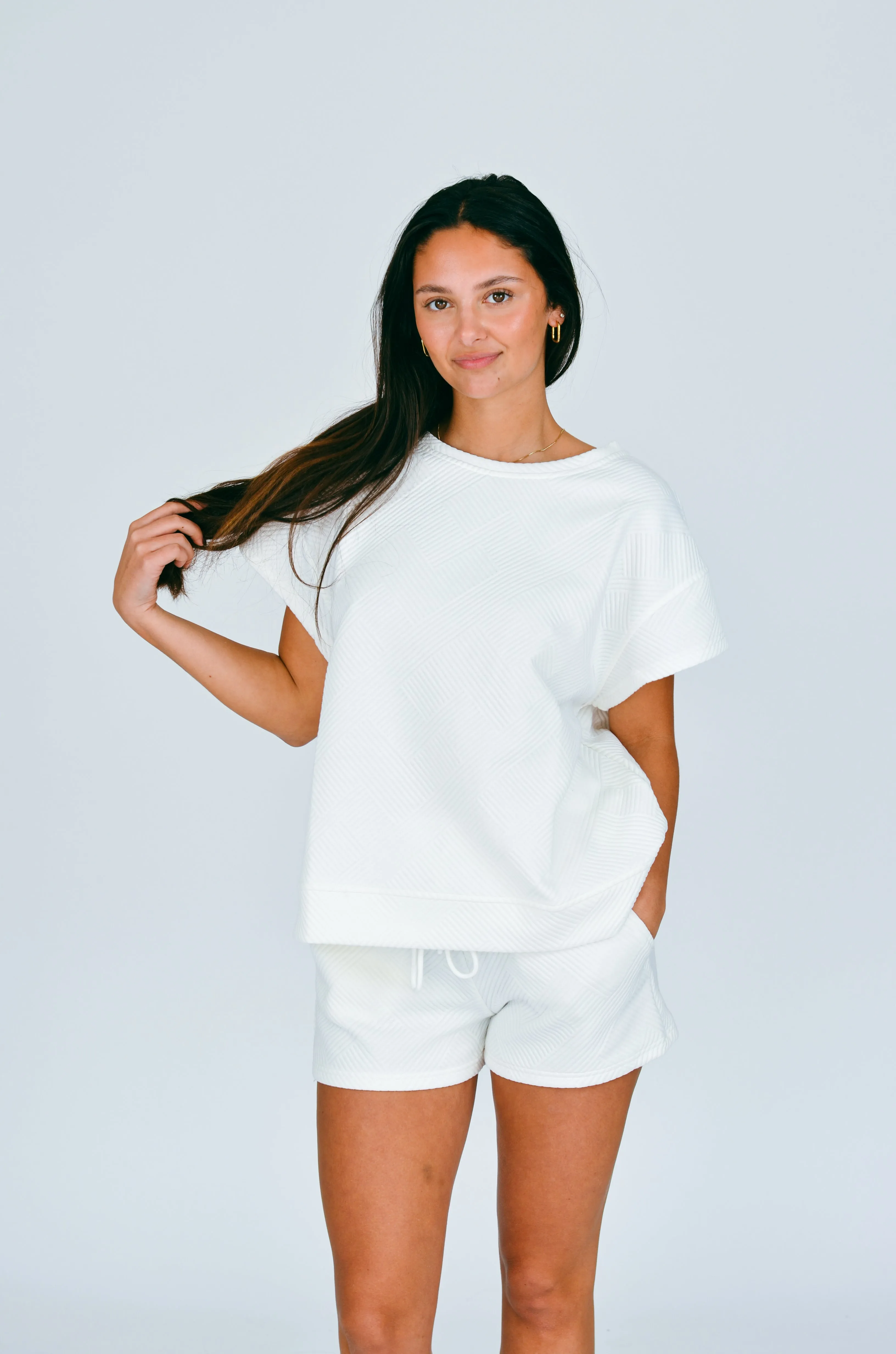Textured Short Sleeve Top, White