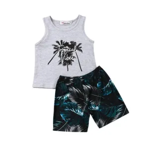 Toddler Boys Sleeveless Vest Tops Print Short Pants 2PCS Outfit Set