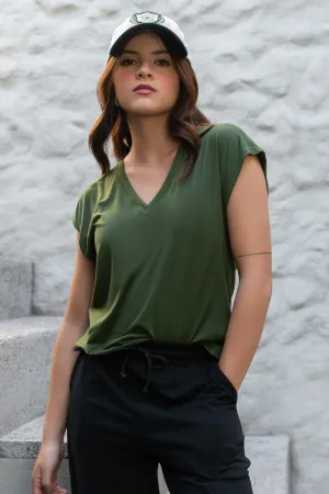 Top oversized cuello v manga corta