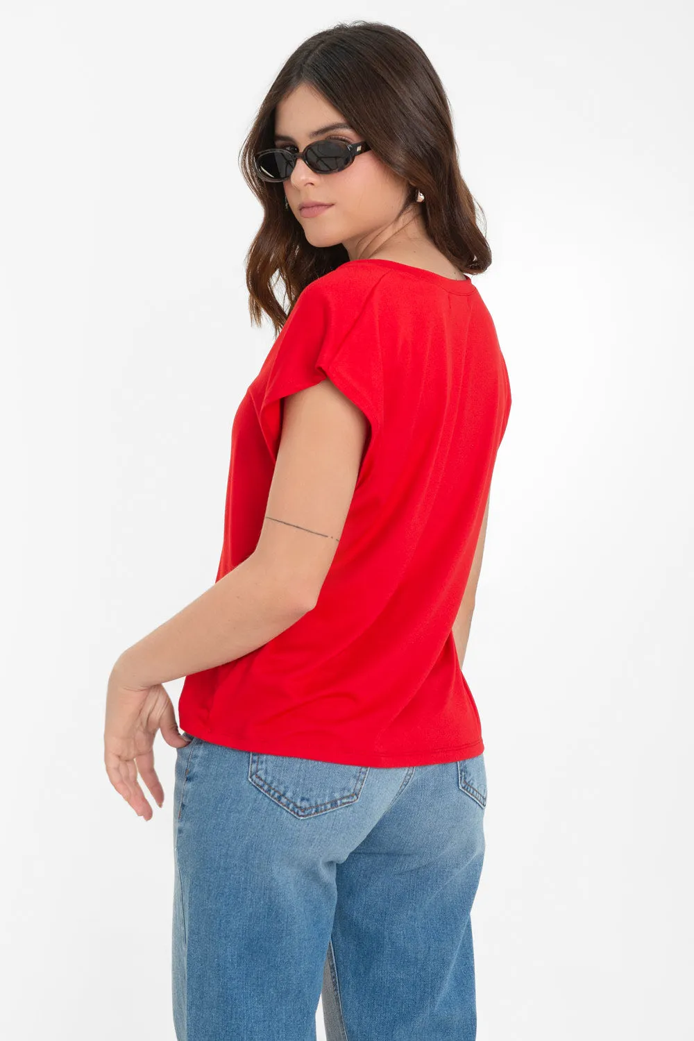 Top oversized cuello v manga corta