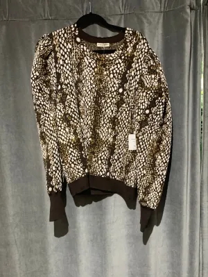 Ulla Johnson Stretch Knit Browns and Ivory Snakeprint Sweater with Oversized Shoulder