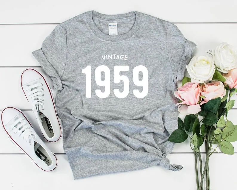 Vintage 1959 Birthday T Shirt  | 65th Birthday Party T-Shirt Cotton