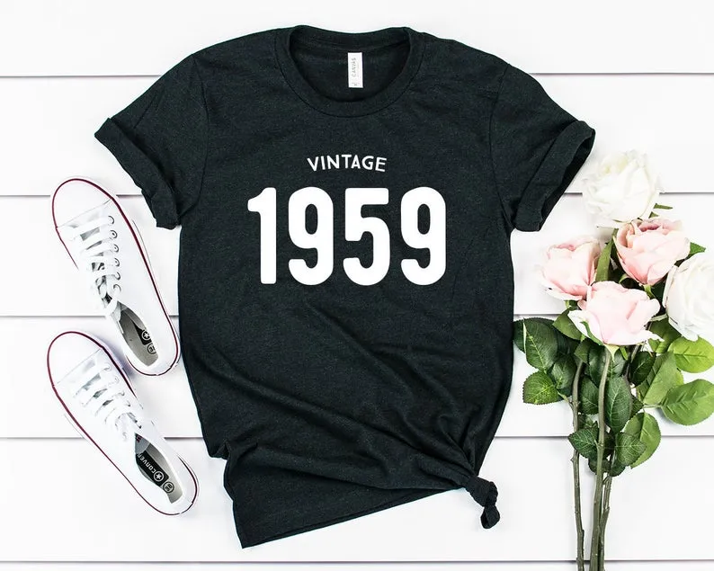 Vintage 1959 Birthday T Shirt  | 65th Birthday Party T-Shirt Cotton