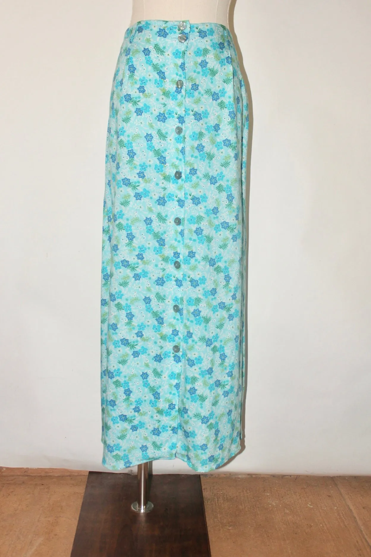 Vintage 90s Floral Button Up Midi Skirt (M)