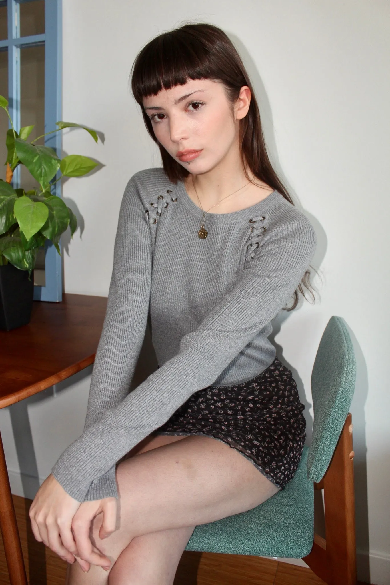 Vintage 90s Lace Up Ribbed Knit (S)