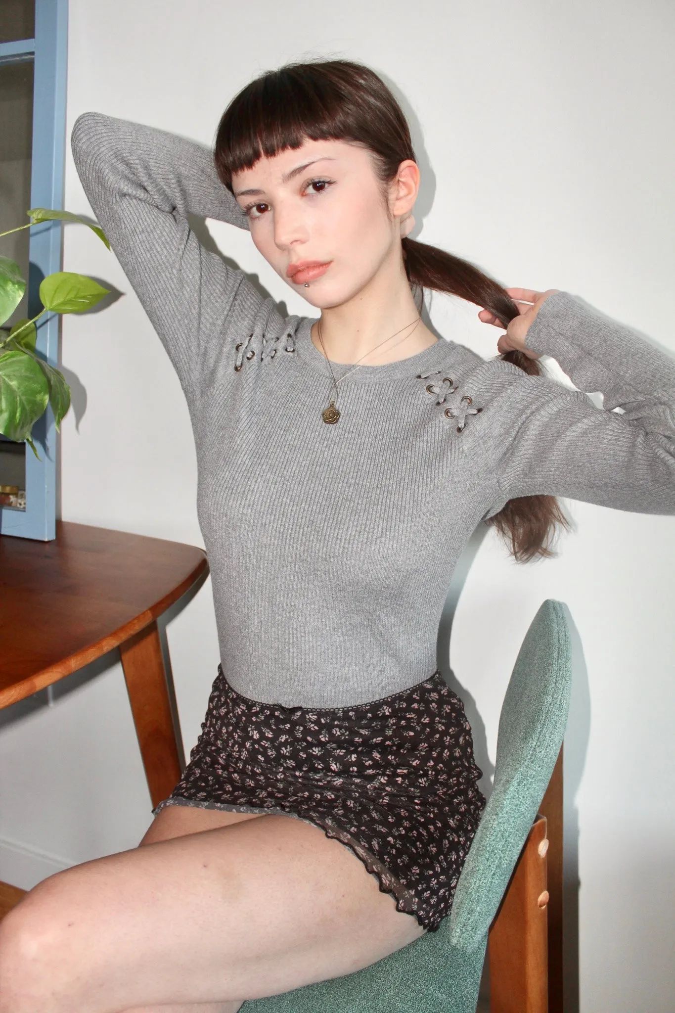 Vintage 90s Lace Up Ribbed Knit (S)