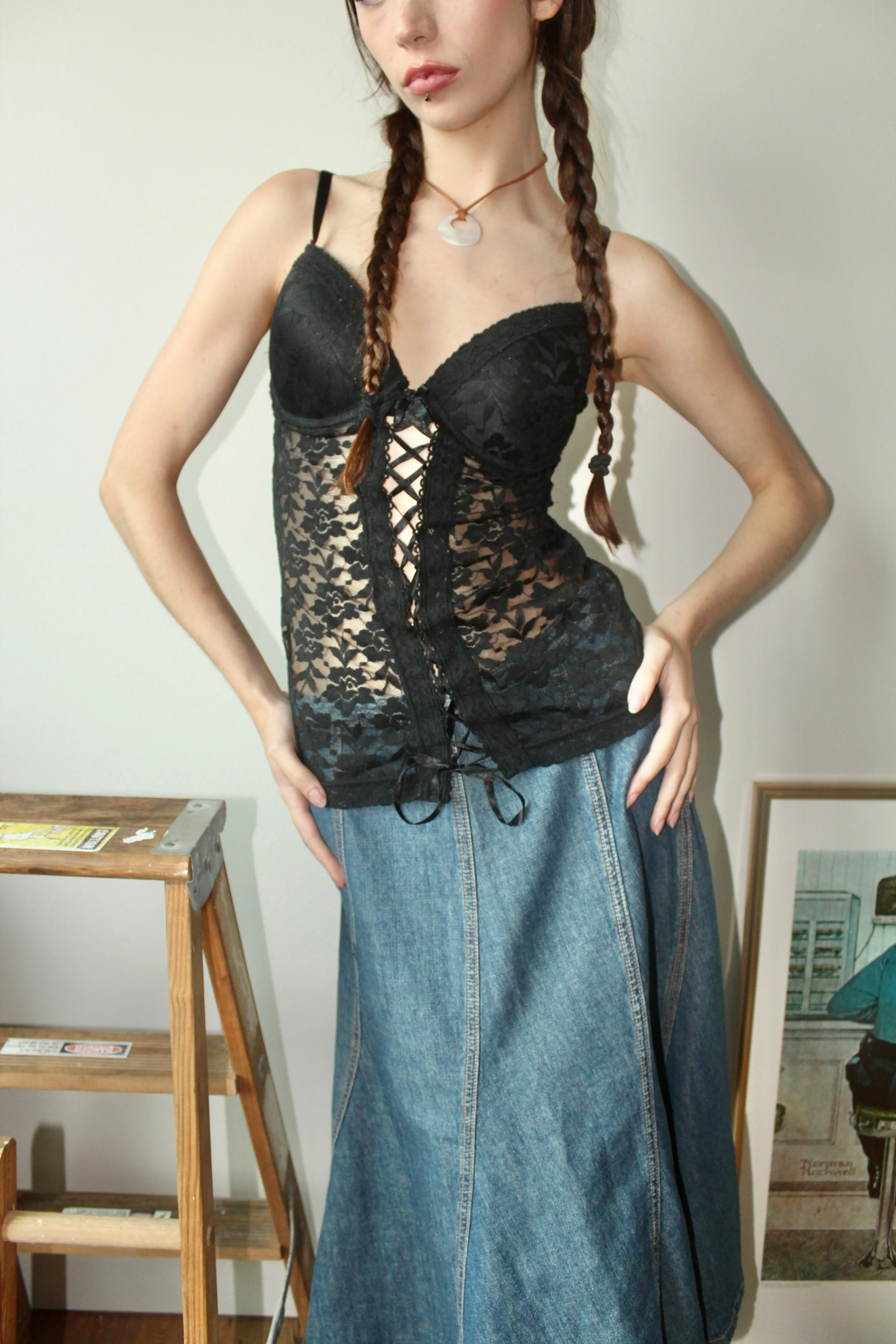 Vintage 90s Lace Up Sheer Bustier (S)