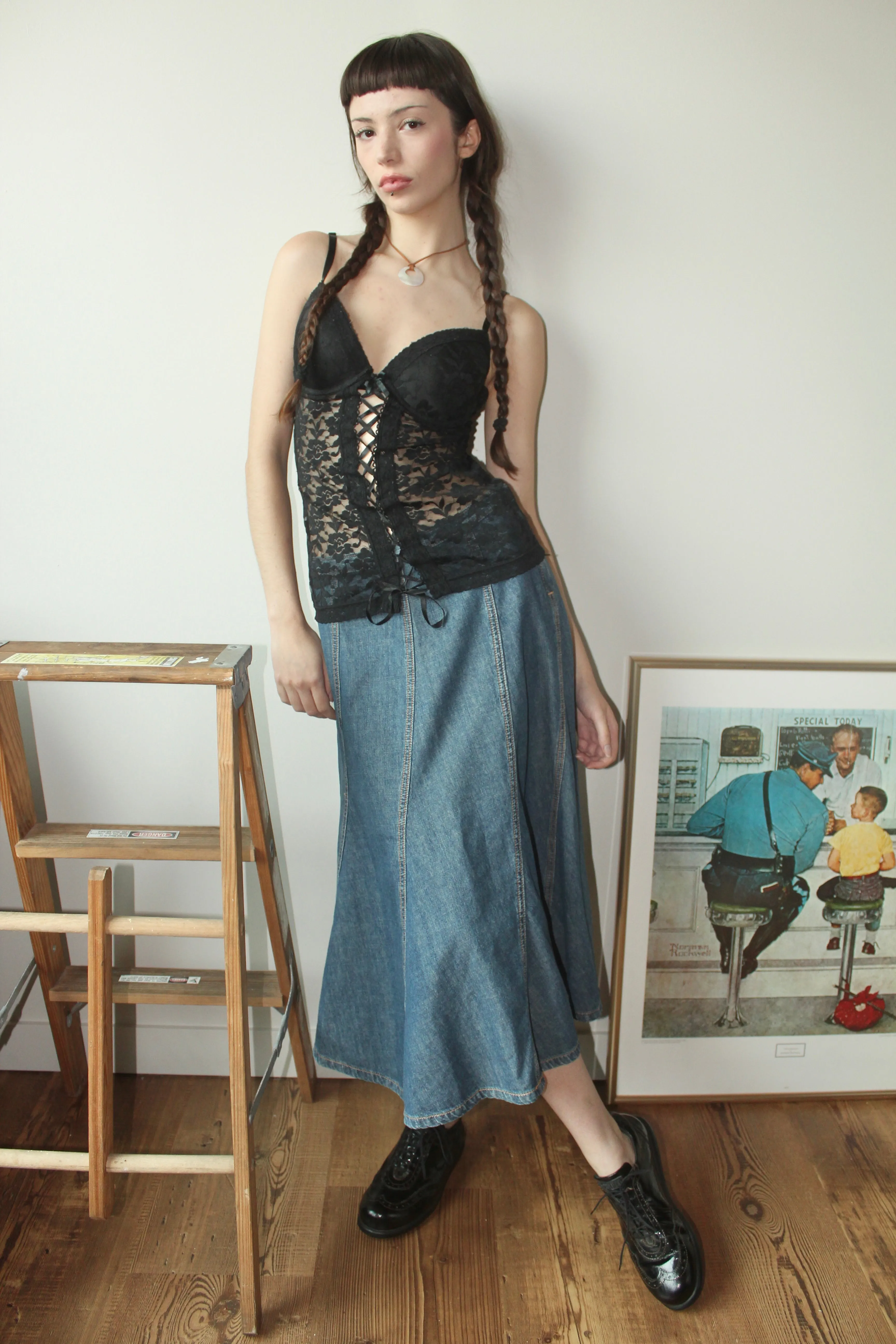 Vintage 90s Lace Up Sheer Bustier (S)