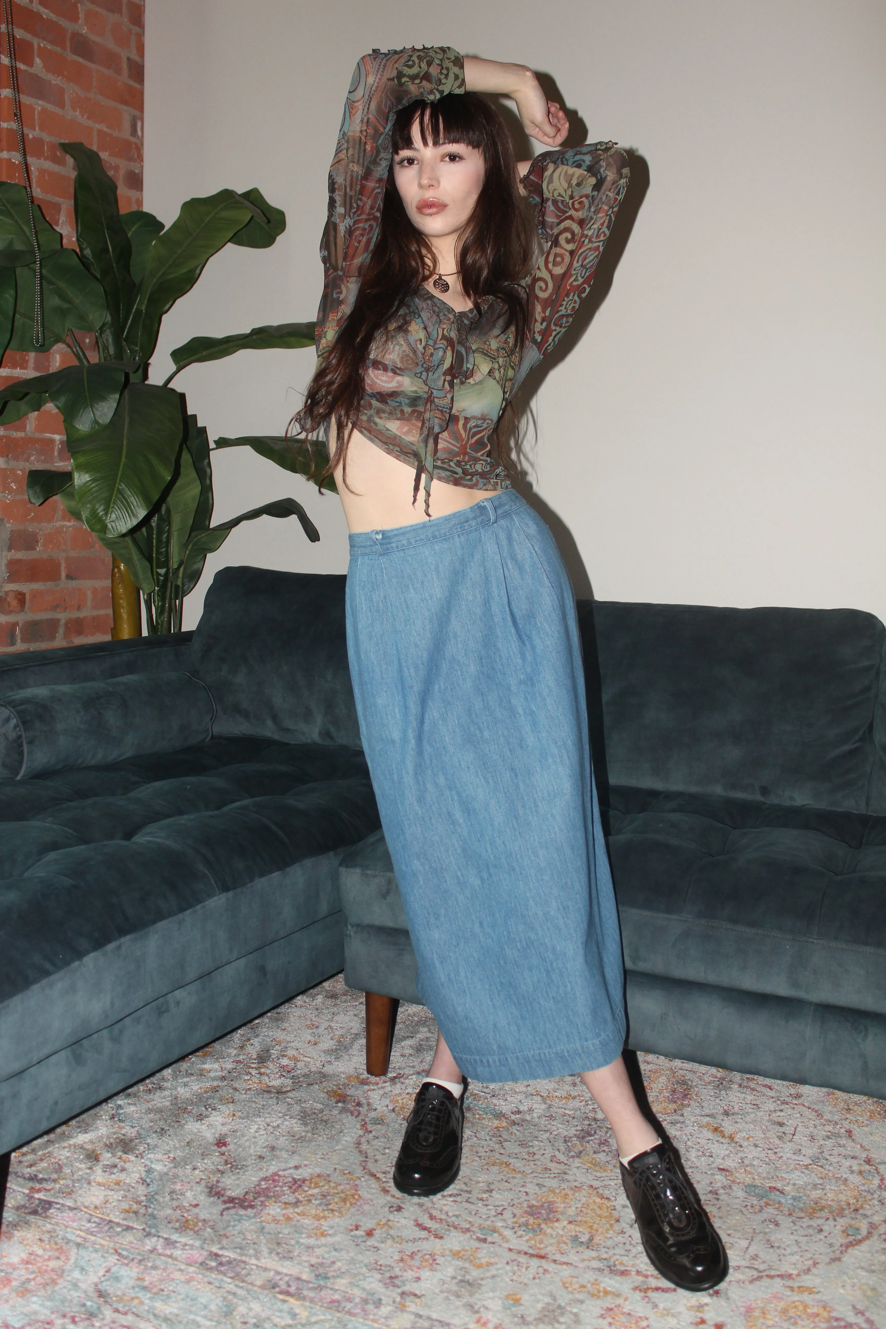 Vintage 90s Mom Denim Midi Skirt (S)