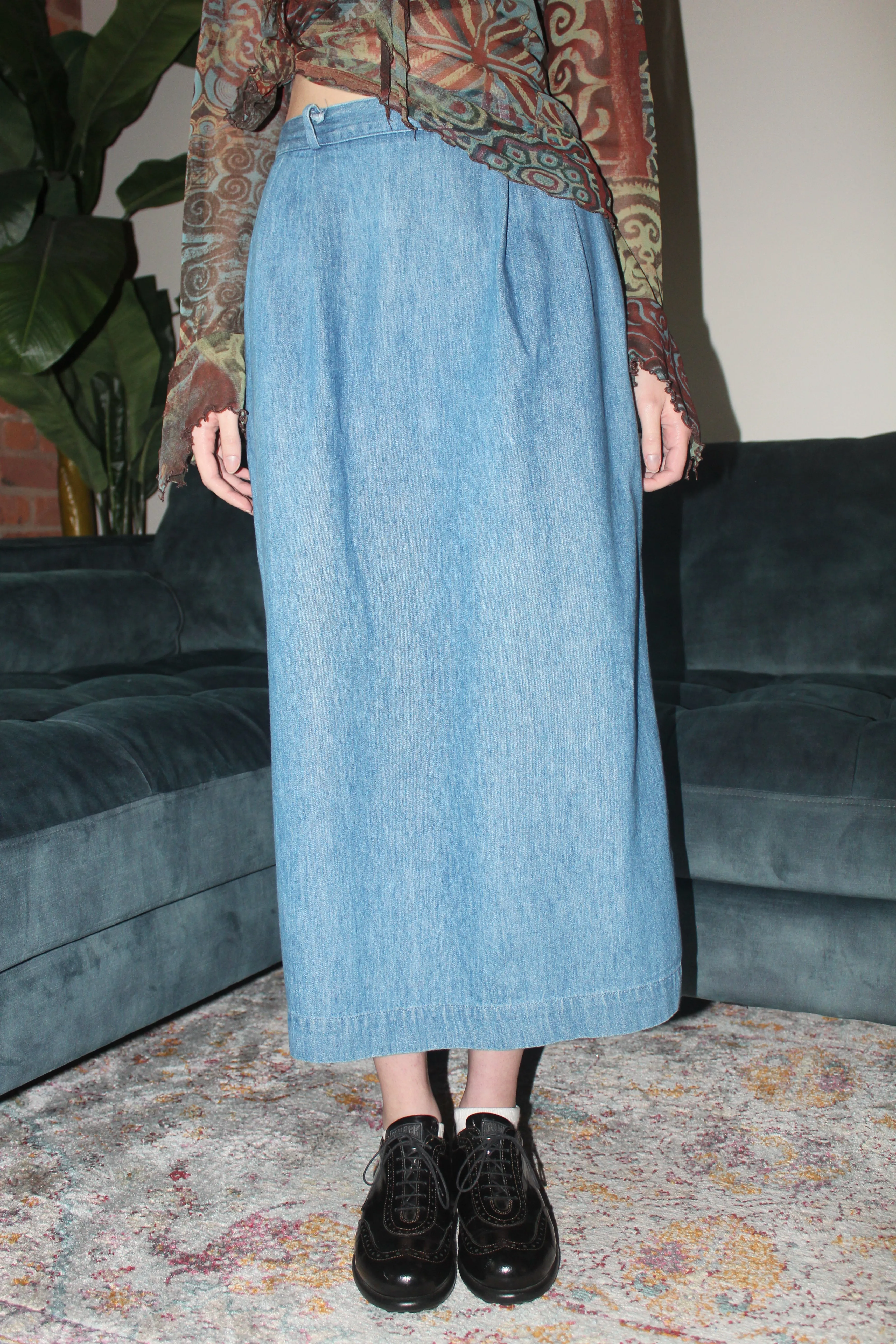 Vintage 90s Mom Denim Midi Skirt (S)