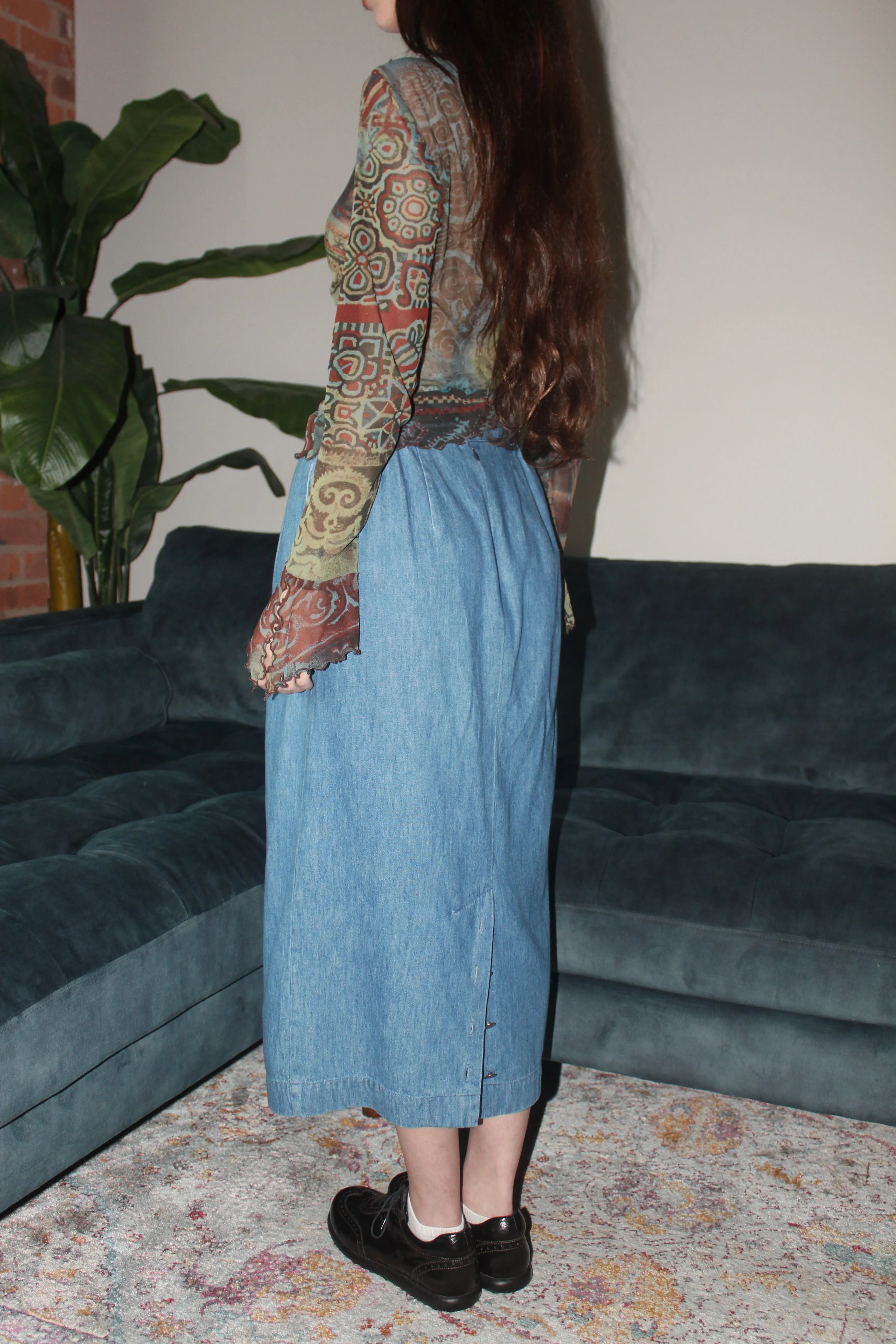 Vintage 90s Mom Denim Midi Skirt (S)