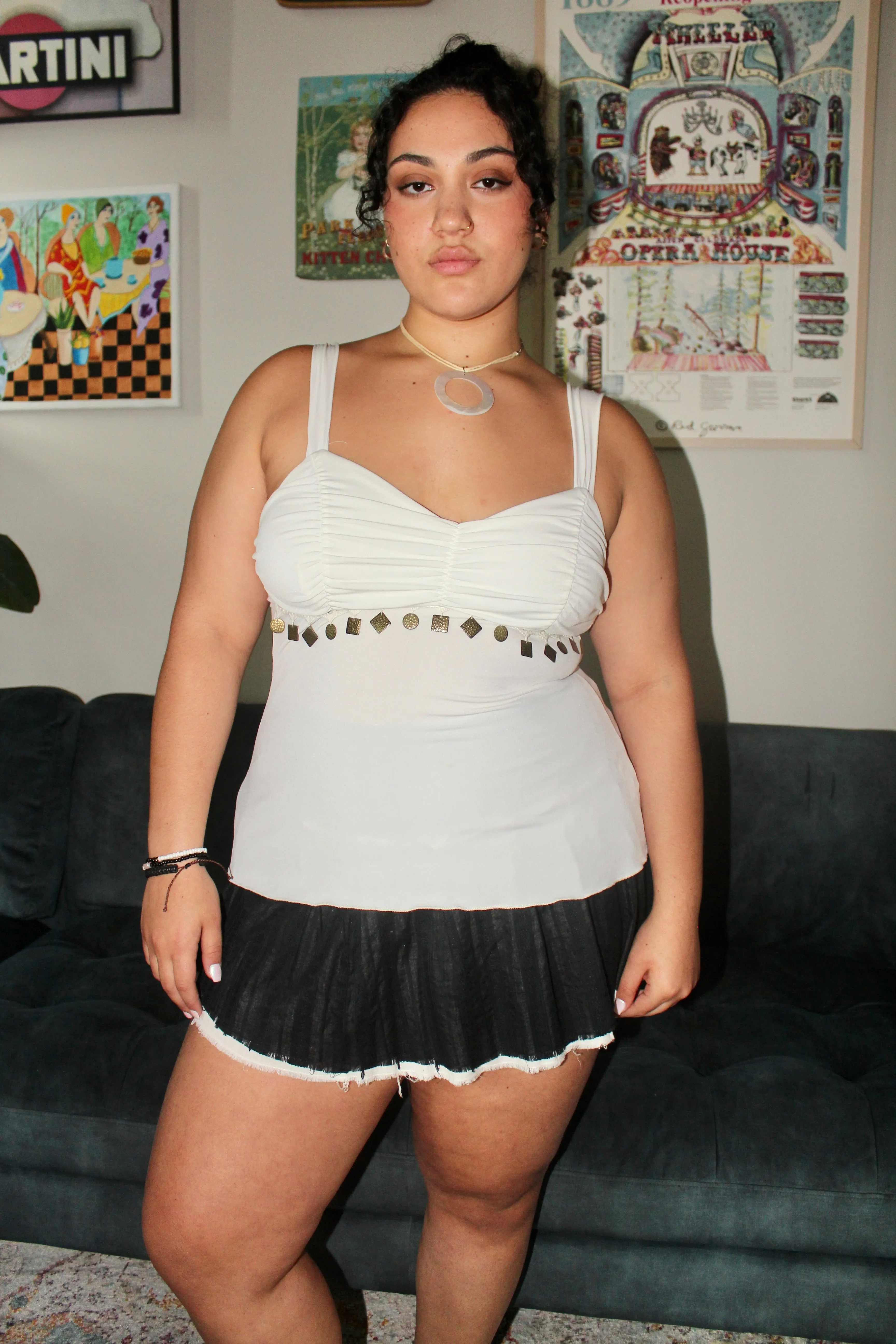 Vintage 90s Ruched Tassel Tank (L)