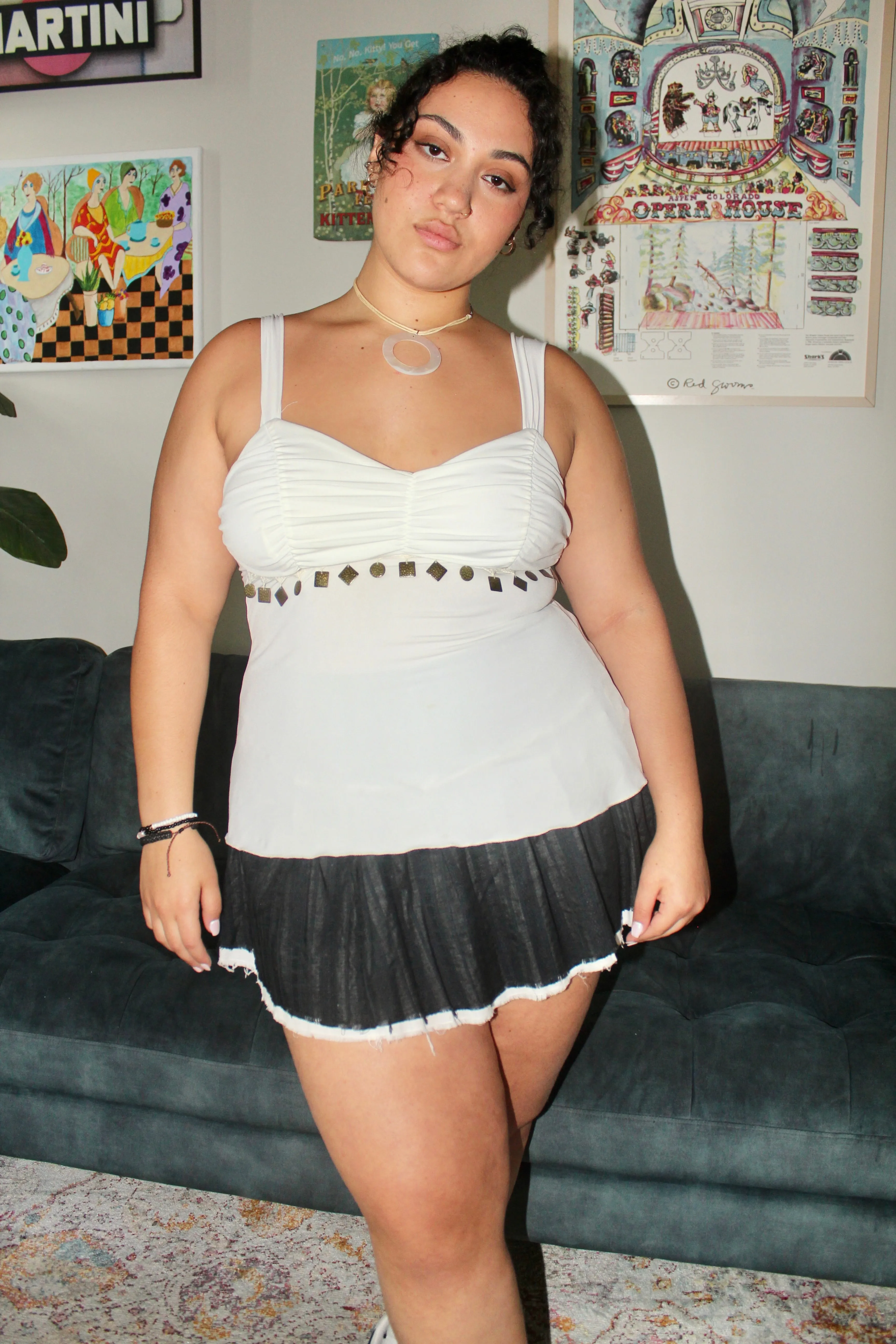 Vintage 90s Ruched Tassel Tank (L)