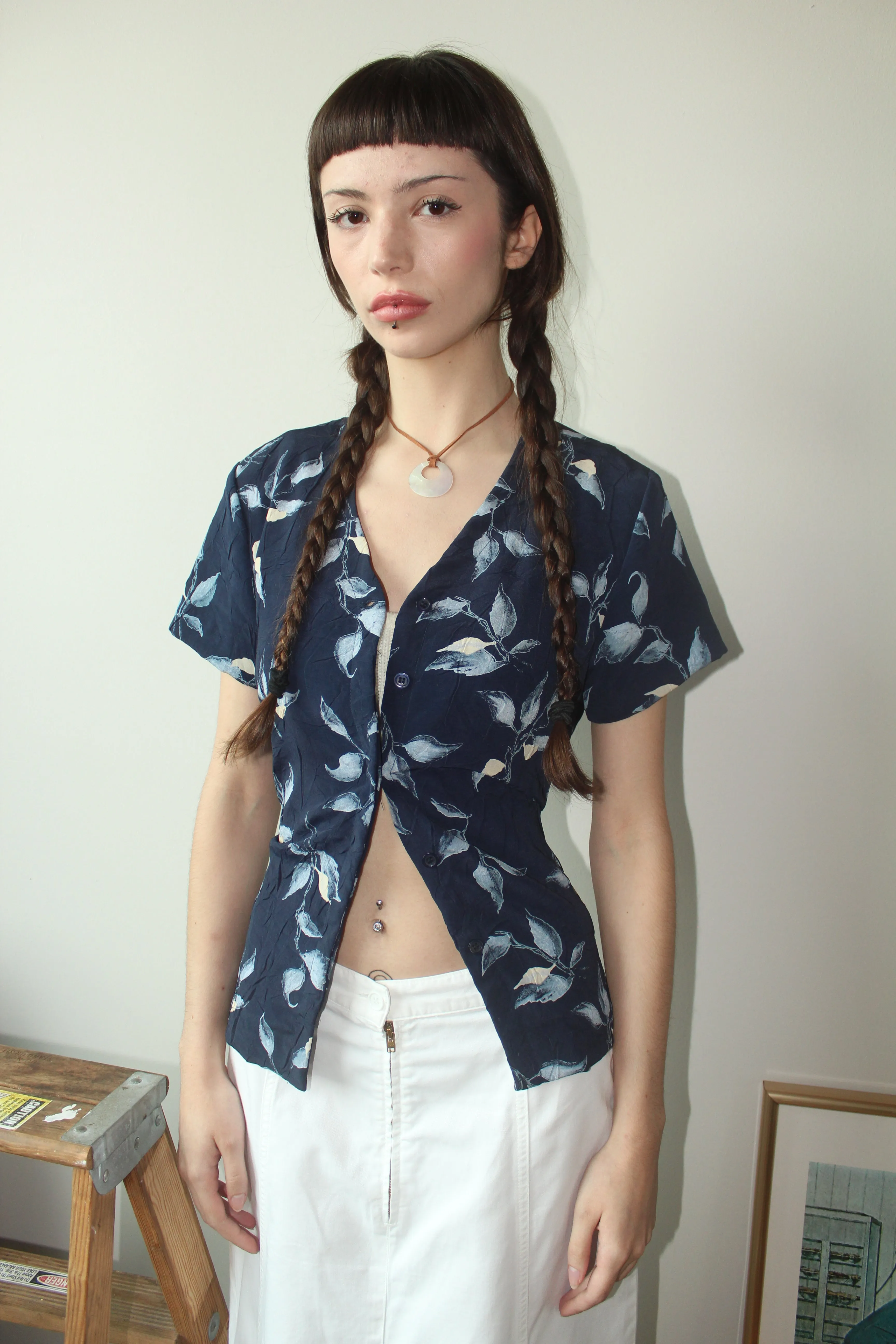 Vintage 90s Tie Back Floral Short Sleeve (S)