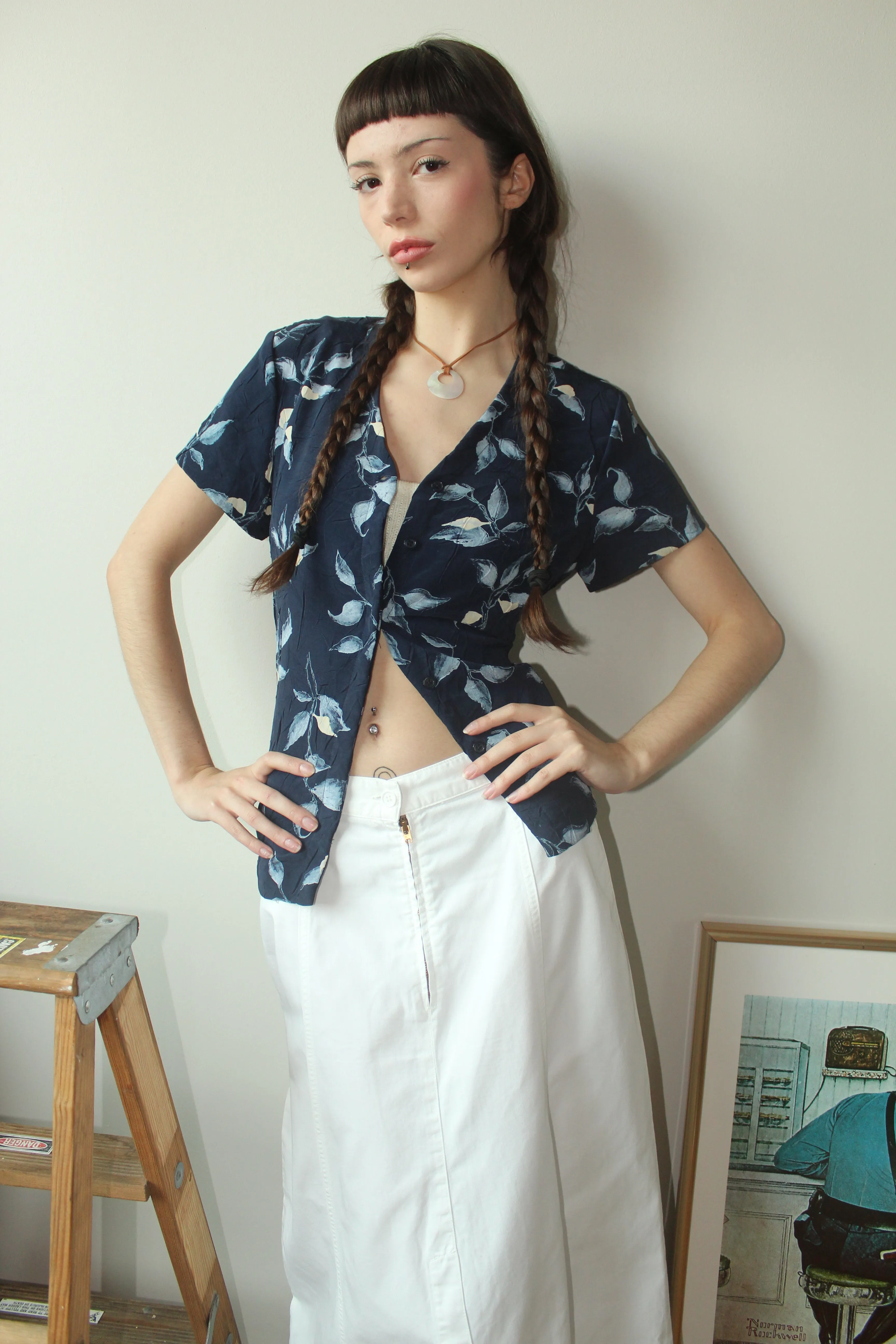Vintage 90s Tie Back Floral Short Sleeve (S)