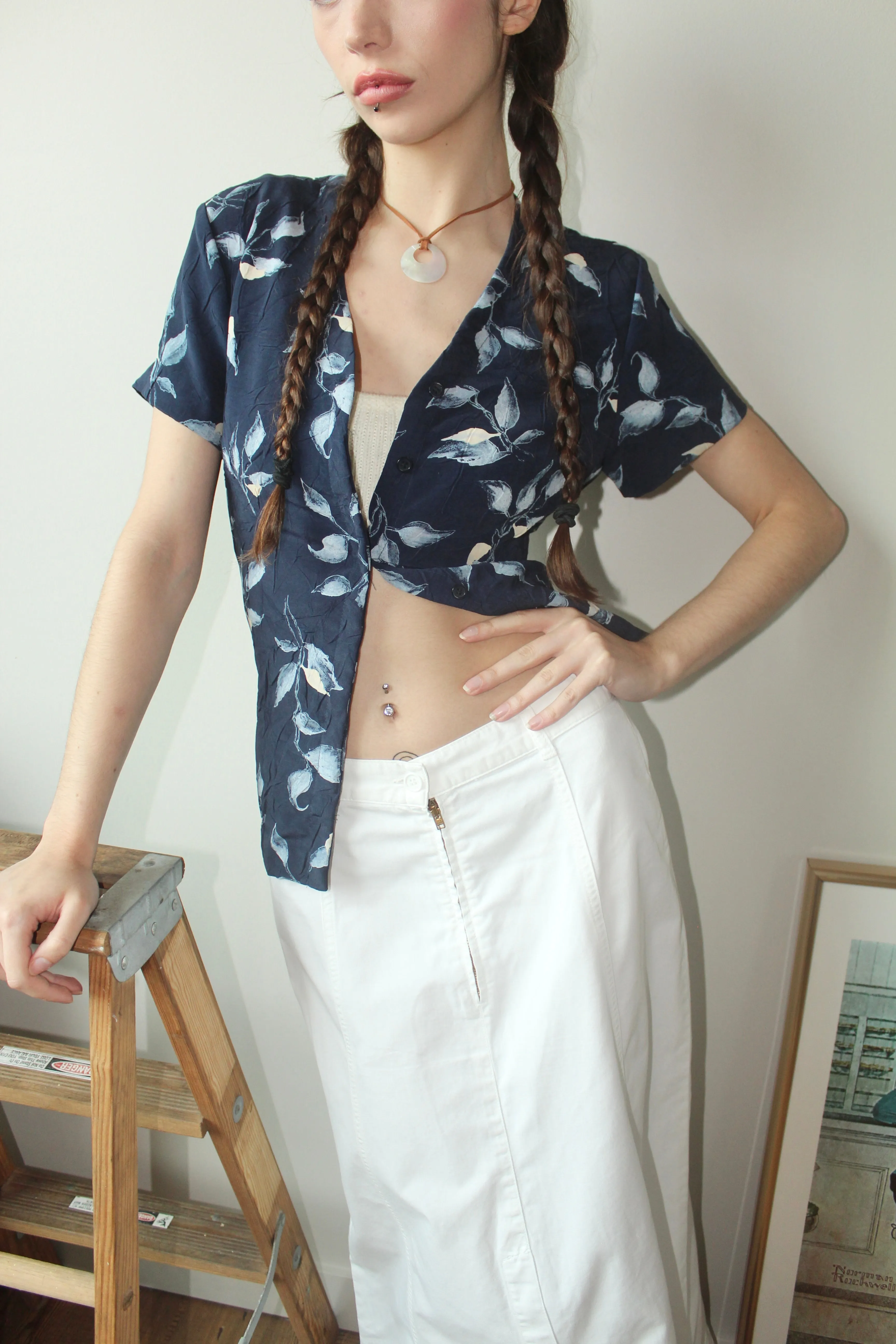 Vintage 90s Tie Back Floral Short Sleeve (S)