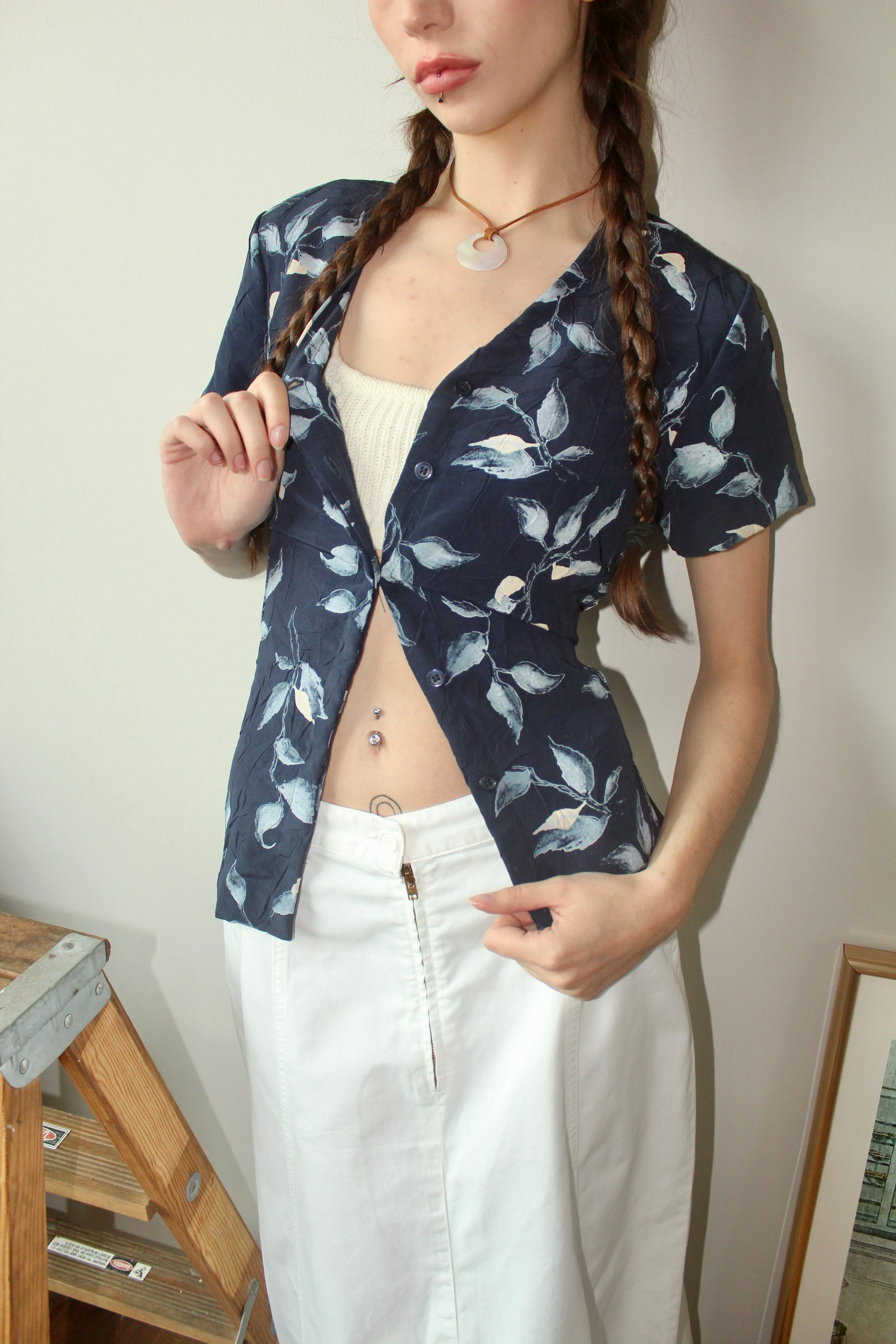 Vintage 90s Tie Back Floral Short Sleeve (S)
