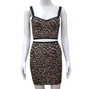 women suit 2pcs bandage dress set sexy mini tank top and skirts Fashion Leopard sexy club night party elegant jacqueard 2pcs set