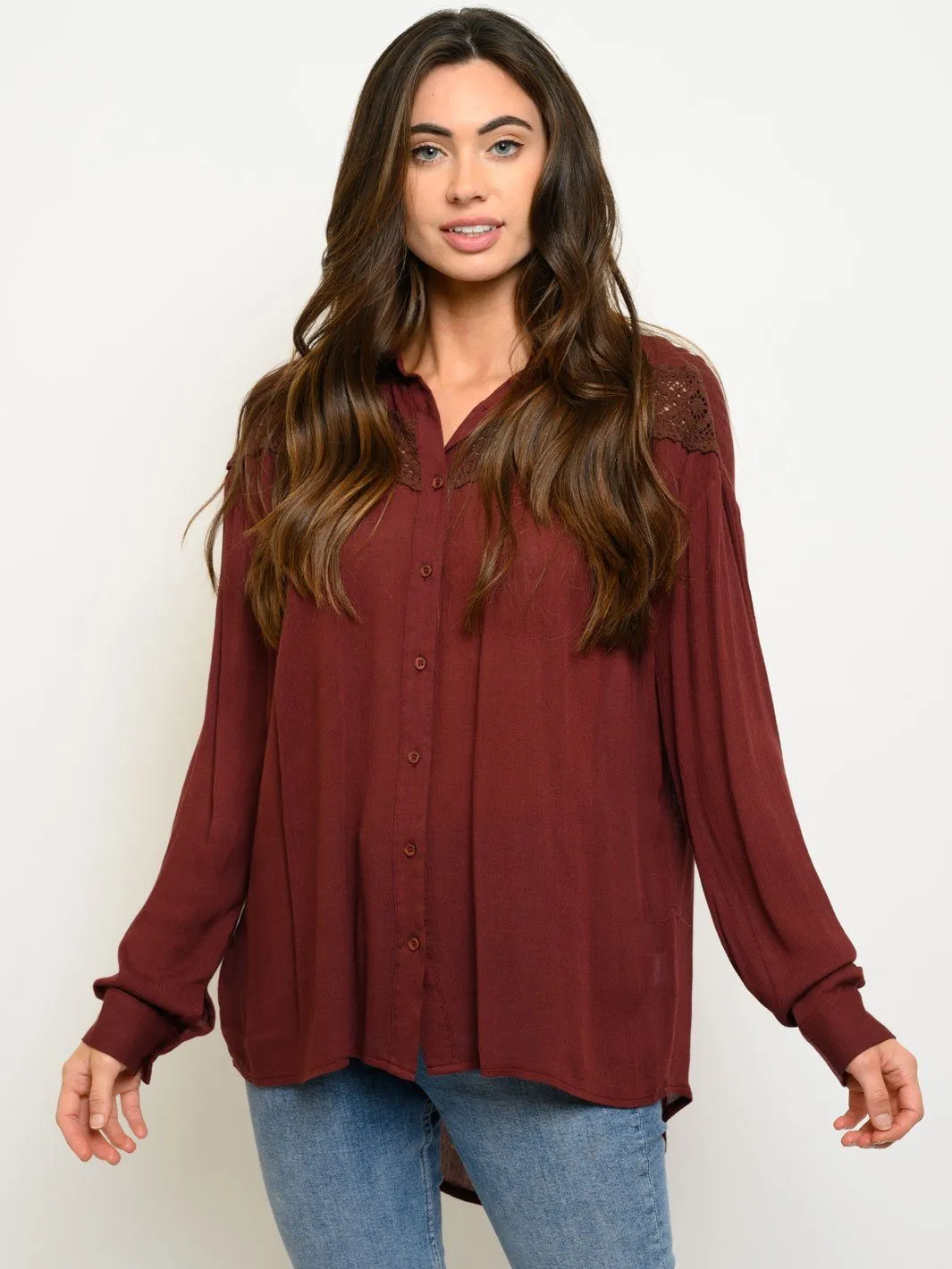 WOMEN'S BUTTON UP LONG SLEEVE TOP