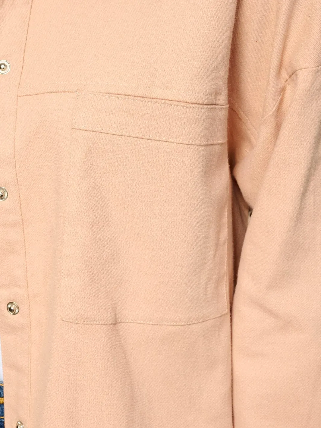 WOMEN'S LONG SLEEVE BUTTON UP BACK DETAILED DENIM OVERSIZED TOP