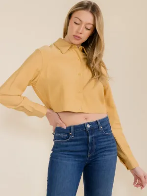 WOMEN'S LONG SLEEVE BUTTON UP CROP TOP