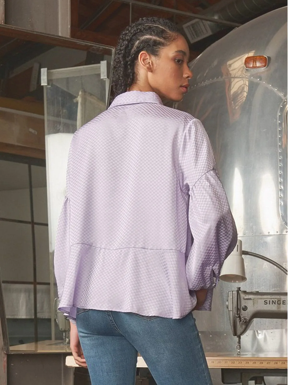 WOMEN'S LONG SLEEVE BUTTON UP DETAILED TIERED BLOUSE TOP
