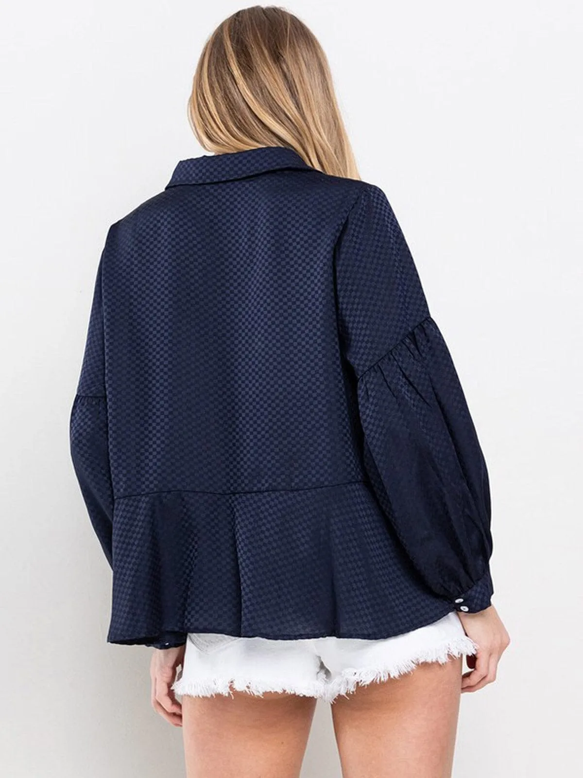 WOMEN'S LONG SLEEVE BUTTON UP DETAILED TIERED BLOUSE TOP