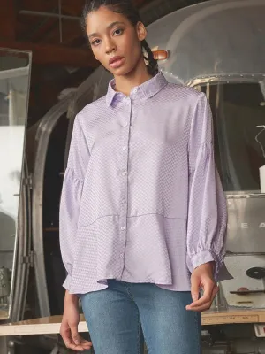 WOMEN'S LONG SLEEVE BUTTON UP DETAILED TIERED BLOUSE TOP
