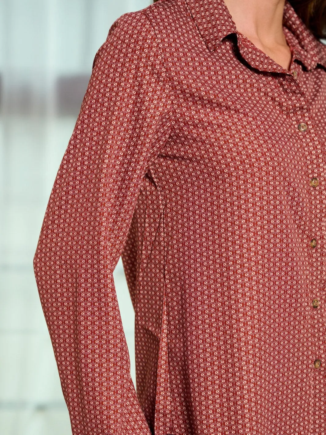 WOMEN'S LONG SLEEVE BUTTON UP FLOWER PRINT BLOUSE TOP