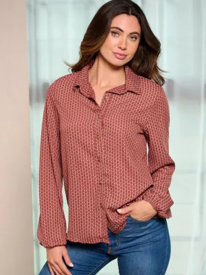 WOMEN'S LONG SLEEVE BUTTON UP FLOWER PRINT BLOUSE TOP