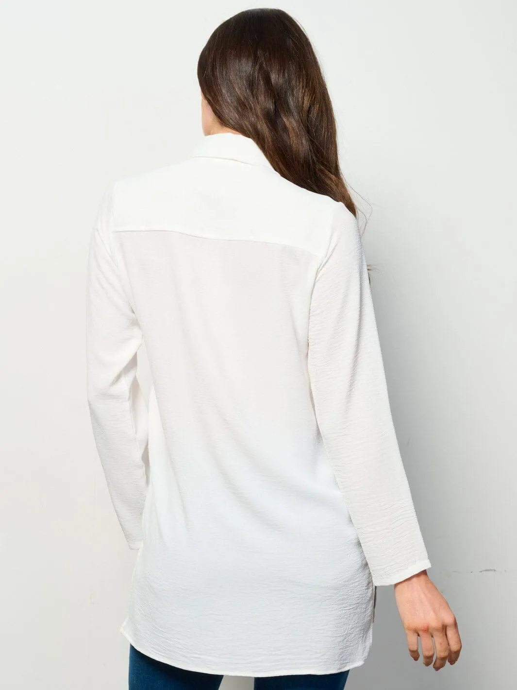 WOMEN'S LONG SLEEVE BUTTON UP FRONT POCKET BLOUSE TOP